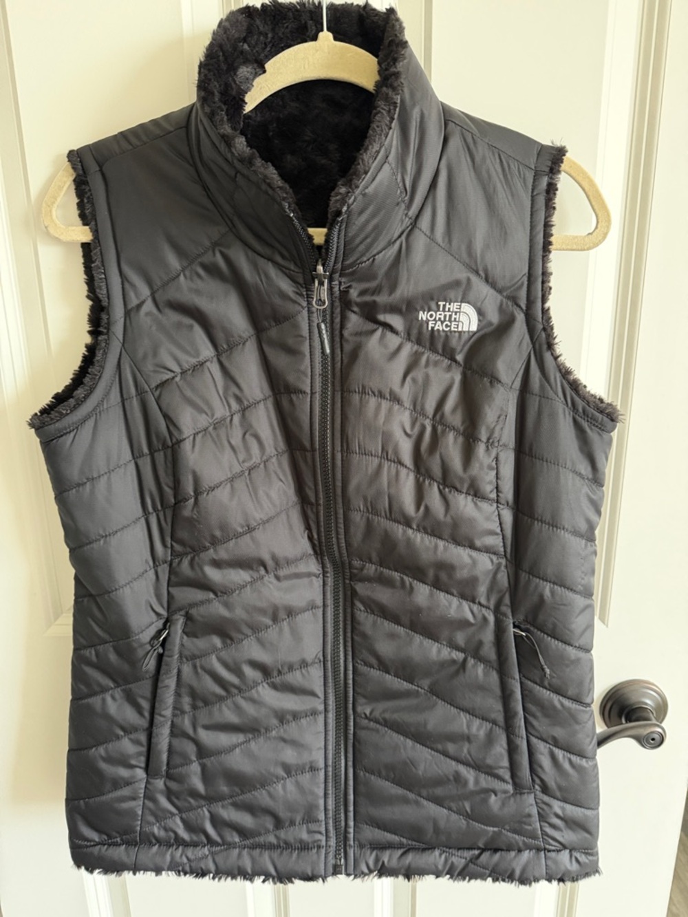 The North Face Black Quilted Fleece-Lined Vest- Reversible